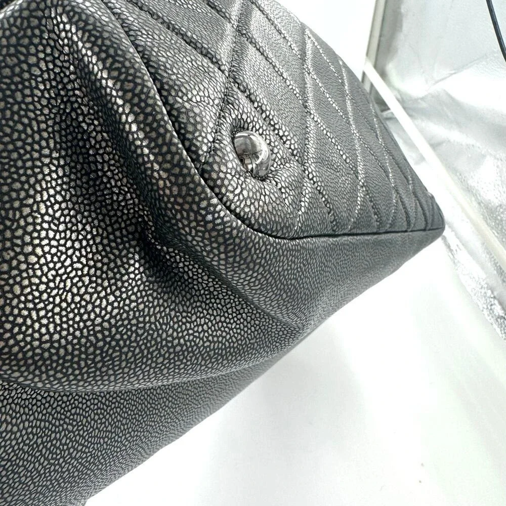Chanel Metallic Silver Gray Grey Quilted Caviar Timeless Tote SHW Series 14